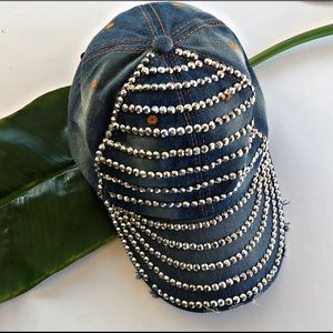 Distressed Sequins Denim Cap